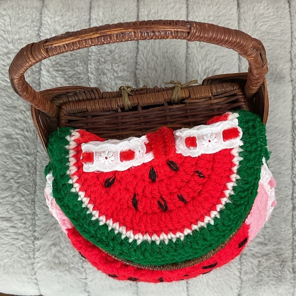 Handmade 12” watermelon picnic basket handbag decorative storage container - Picture 7 of 8